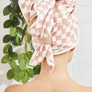 XL Sneldrogende Haarhanddoek Wrap - Checker