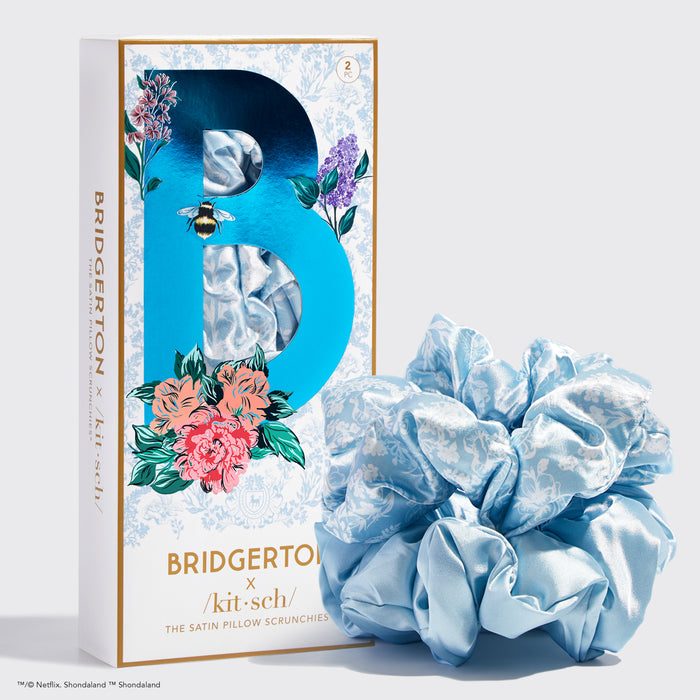 Kitsch x Bridgerton Satin Kudde Scrunchies - Toile De Blue