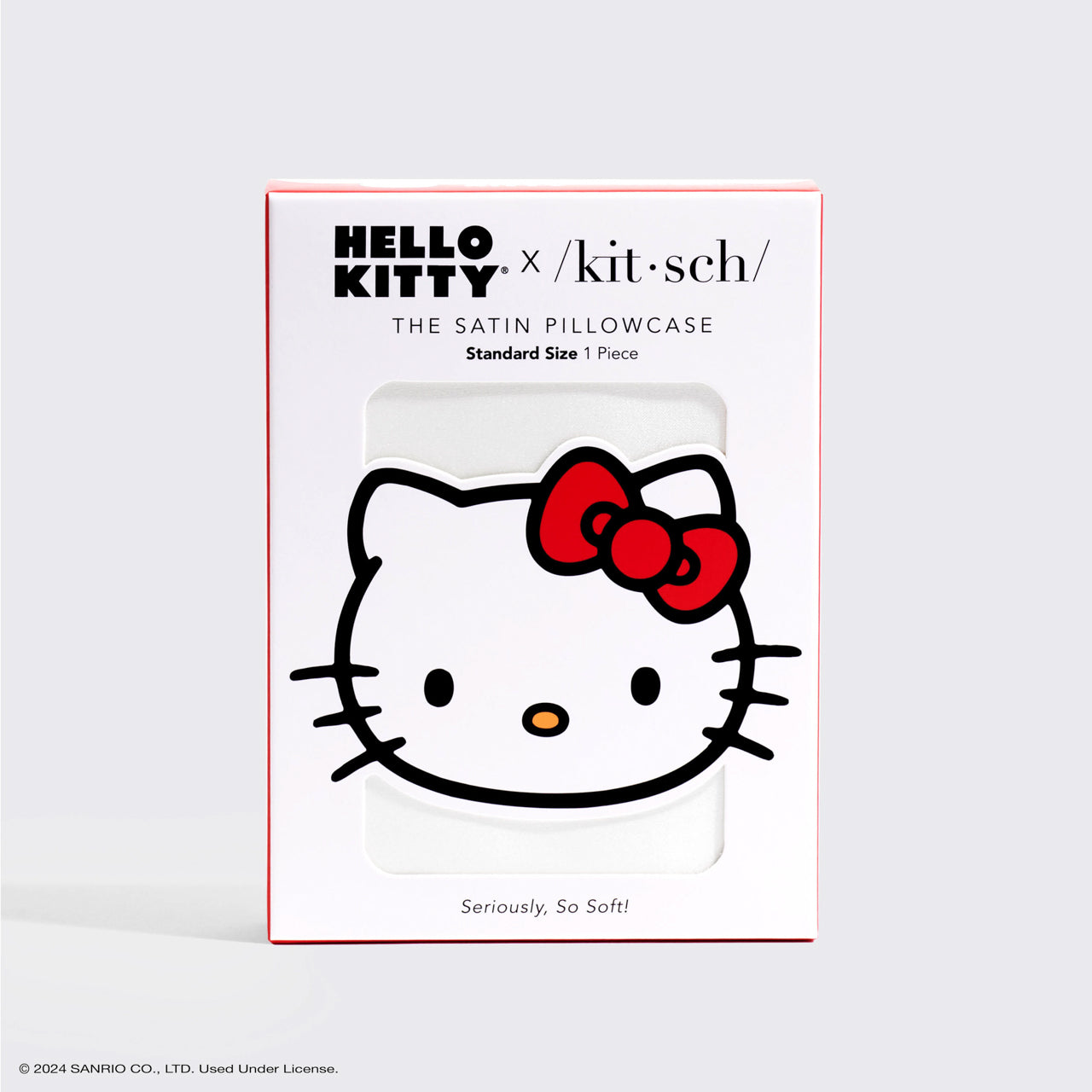 غطاء وسادة ساتان من Hello Kitty x Kitsch - فيونكة Hello Kitty بلون العاج الصلب