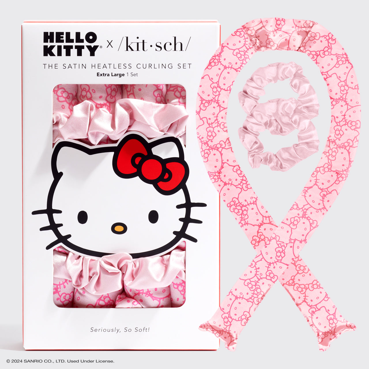 مجموعة تجعيد الشعر بدون حرارة Hello Kitty x Kitsch XL - وردي Hello Kitty Faces