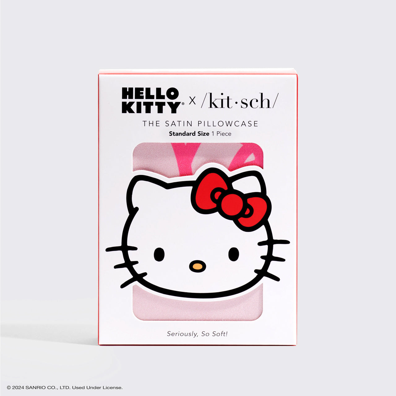 Kitsch x Hello Kitty Taie d'oreiller en satin - Visages Hello Kitty roses