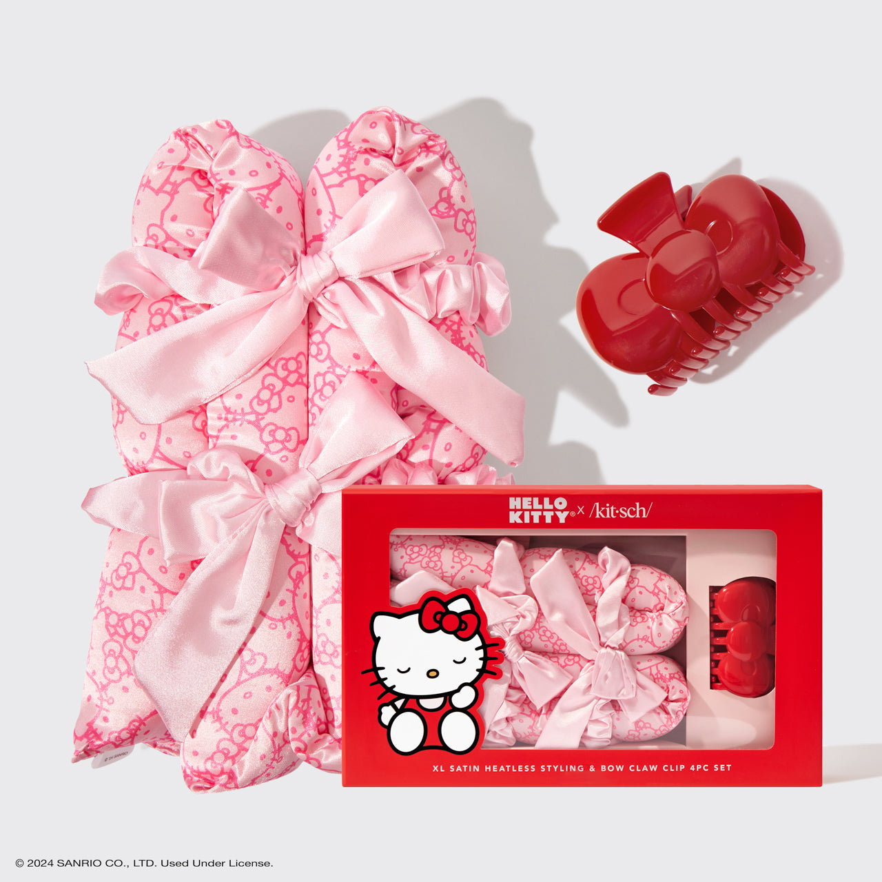 Hello Kitty x Kitsch XL Satin Heatless Styling & Bow Claw Clip 4 st Set