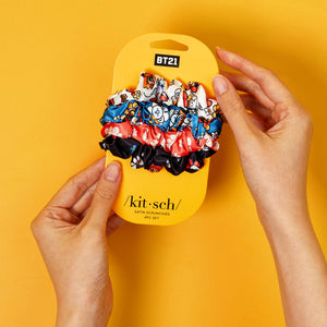 BT21 ontmoet Kitsch Satijnen Slaap Scrunchies 4-delige set