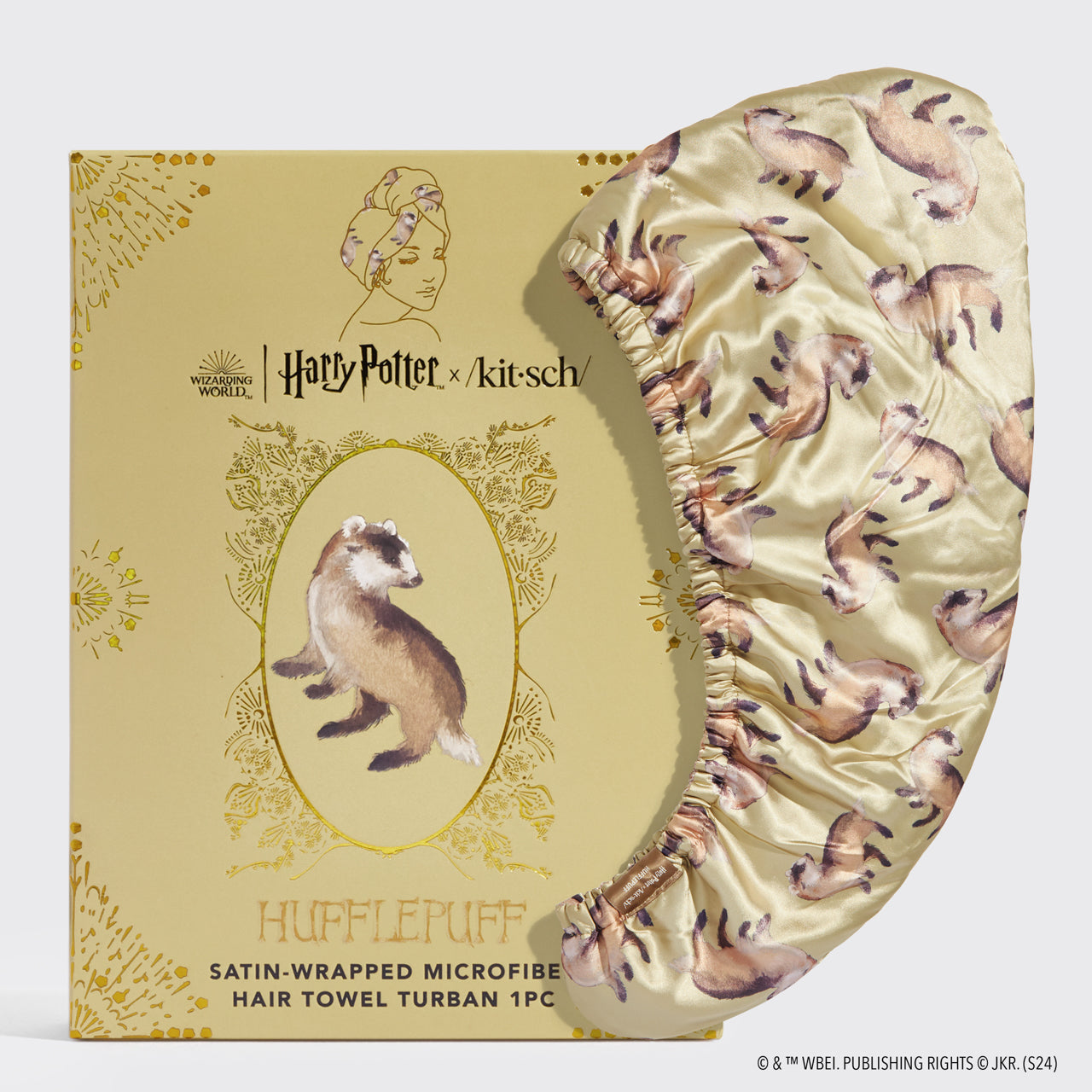 Kitsch x Harry Potter Satin Wrapped Hair Towel - Hufflepuff