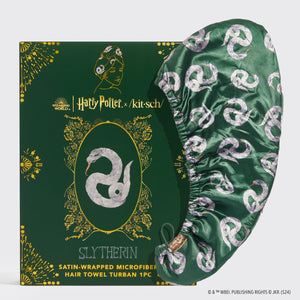 Kitsch x Harry Potter Satinlindad hårhandduk - Slytherin