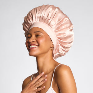 Adjustable Oversized Satin Bonnet- Blush