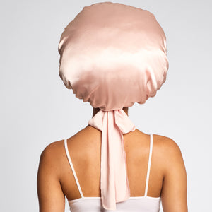 Adjustable Oversized Satin Bonnet- Blush