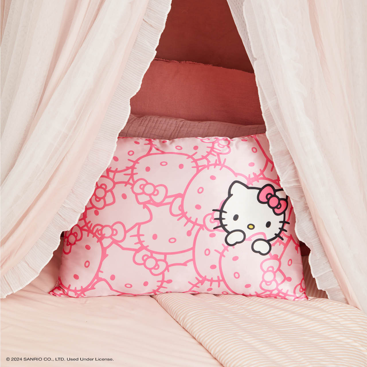 Federa di raso Hello Kitty x Kitsch - Facce di Hello Kitty rosa