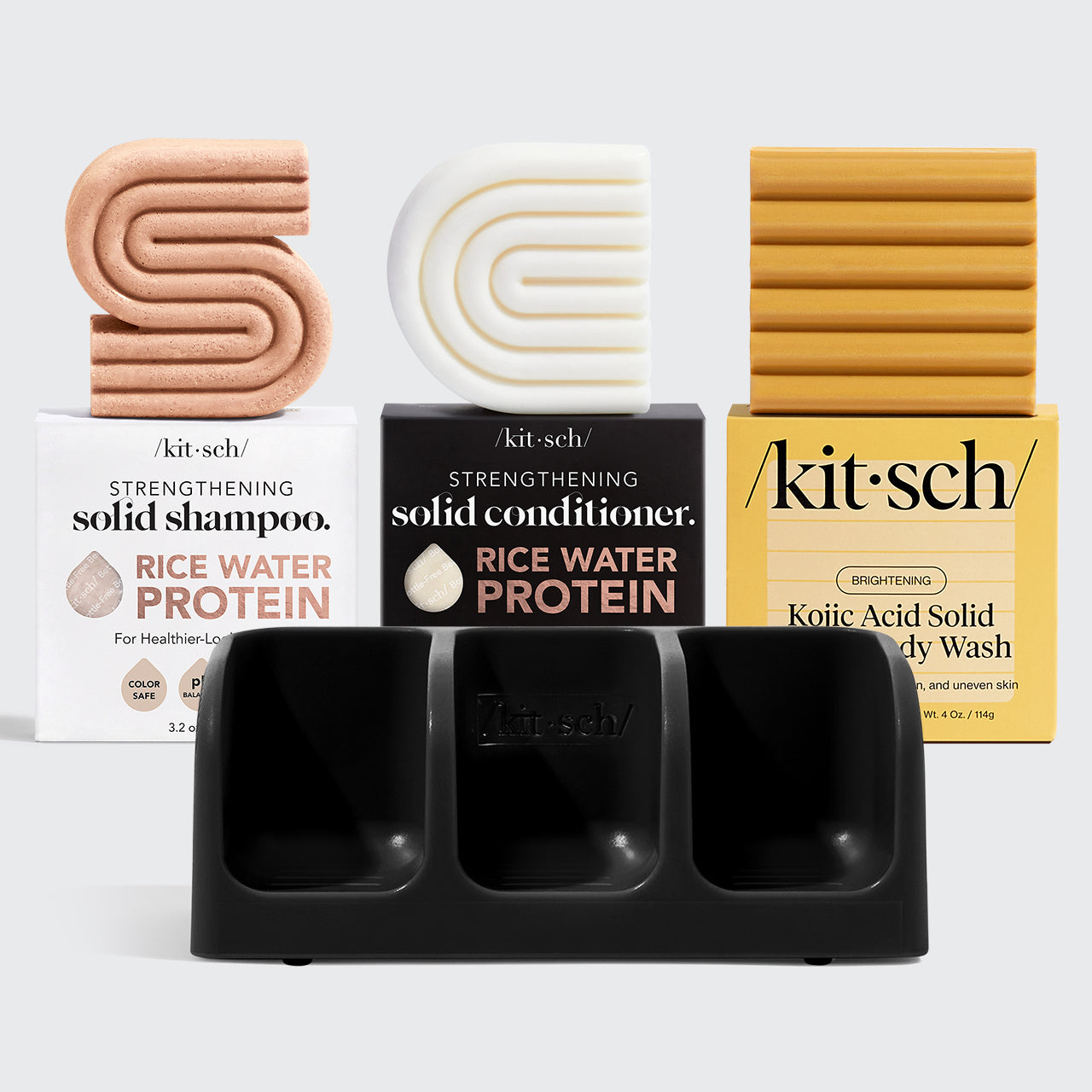 Rijstwater Shampoo & Conditioner + Kojic Acid Wash + Zeepbakje - Zwart